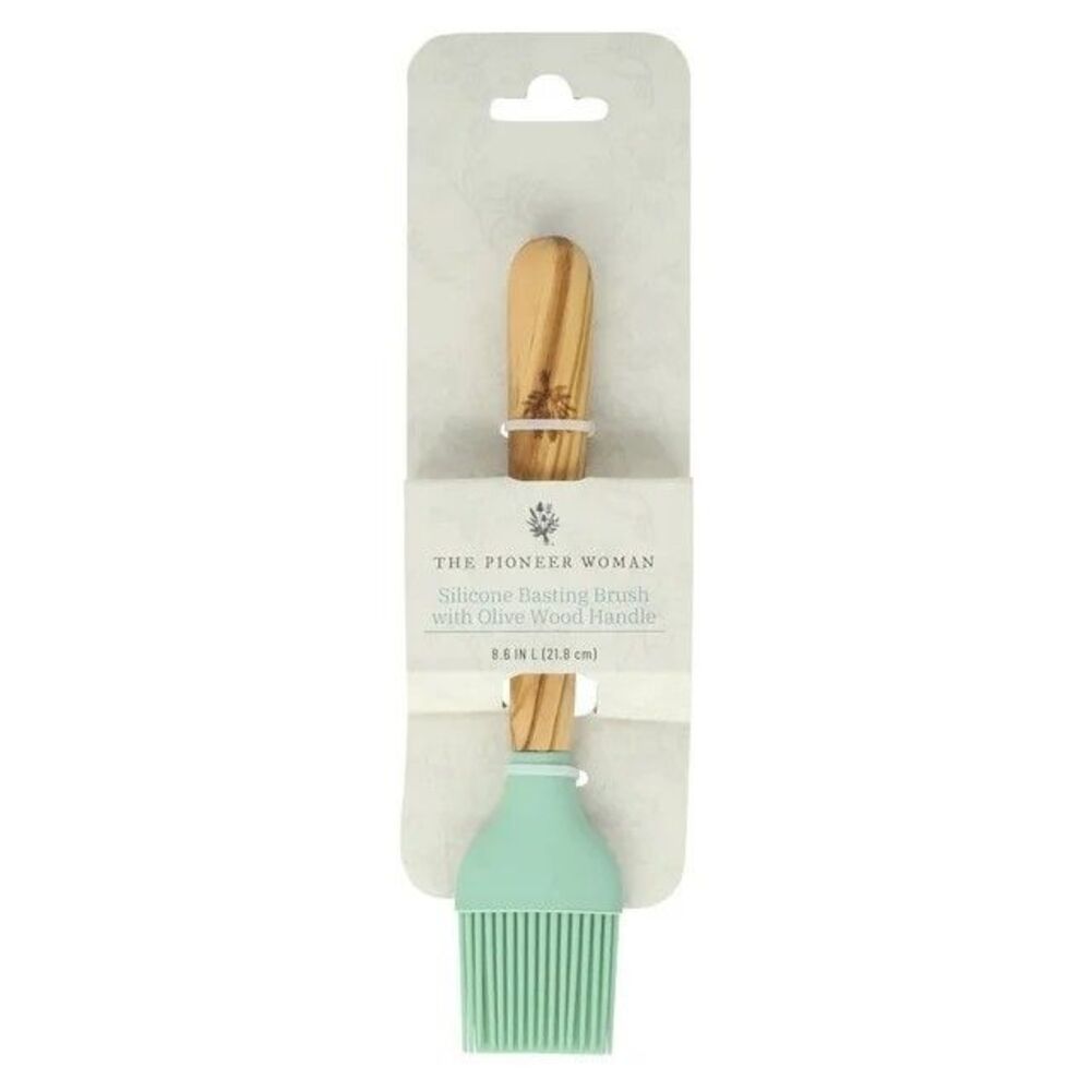 Pioneer Woman Bristle Basting Brush with Olivewood Handle Silcone Green New